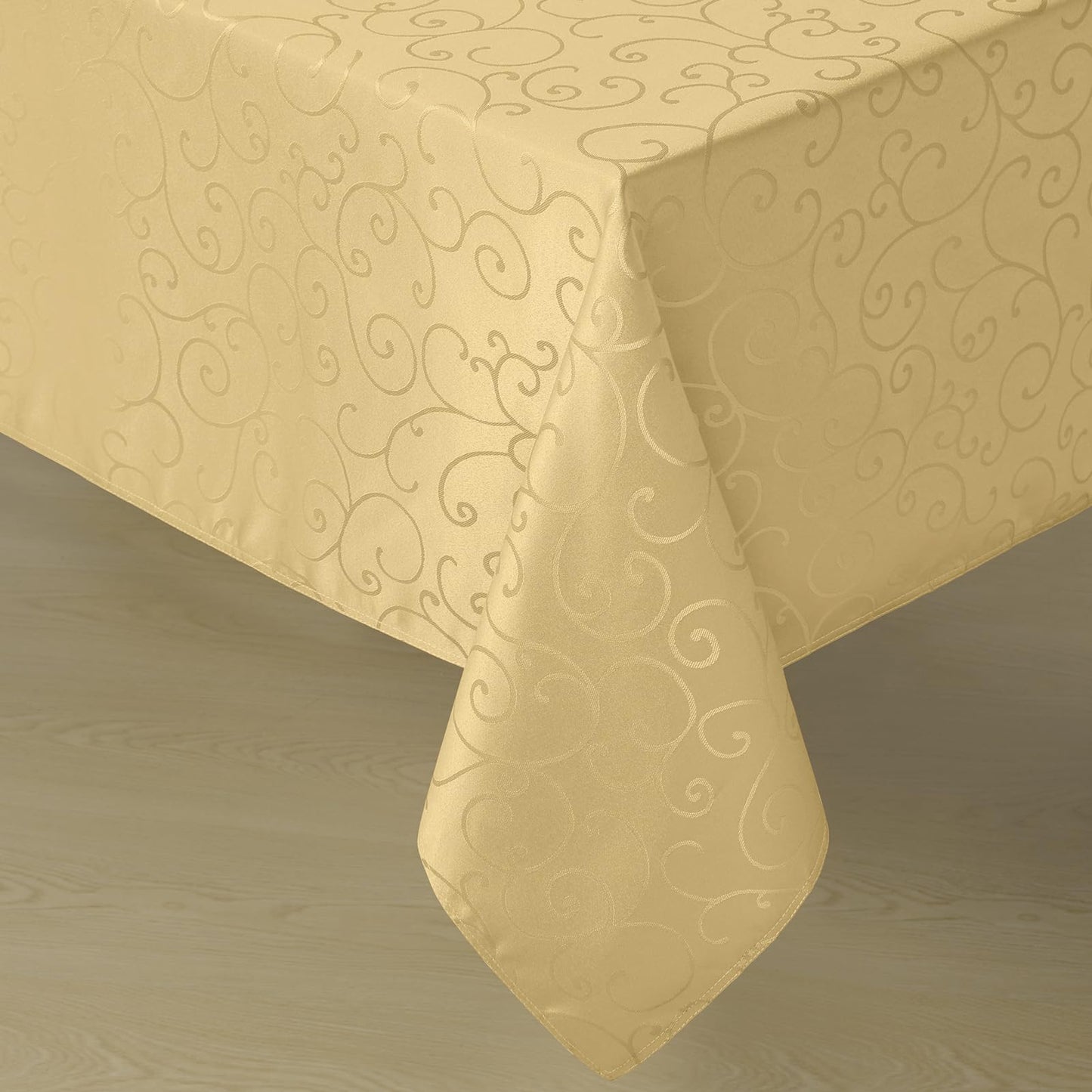 Romanstile Christmas Jacquard Rectangle Tablecloth - Gold Waterproof Damask Curly Floral Pattern Decorative Table Cloth, Heavy Weight Fabric Table Cover for Dining/Party/Holiday - 60 x 104 Inch