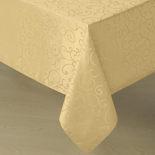 Romanstile Christmas Jacquard Rectangle Tablecloth - Gold Waterproof Damask Curly Floral Pattern Decorative Table Cloth, Heavy Weight Fabric Table Cover for Dining/Party/Holiday - 60 x 104 Inch
