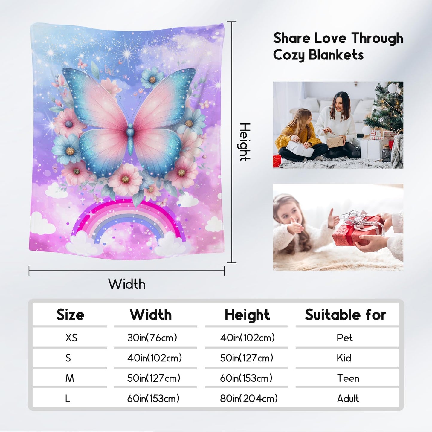 Blanket for Girls, Butterfly Gifts for Women, Butterfly Flannel Blanket for Kids, Soft Warm Throw for Sofa Nap, 40"x50"