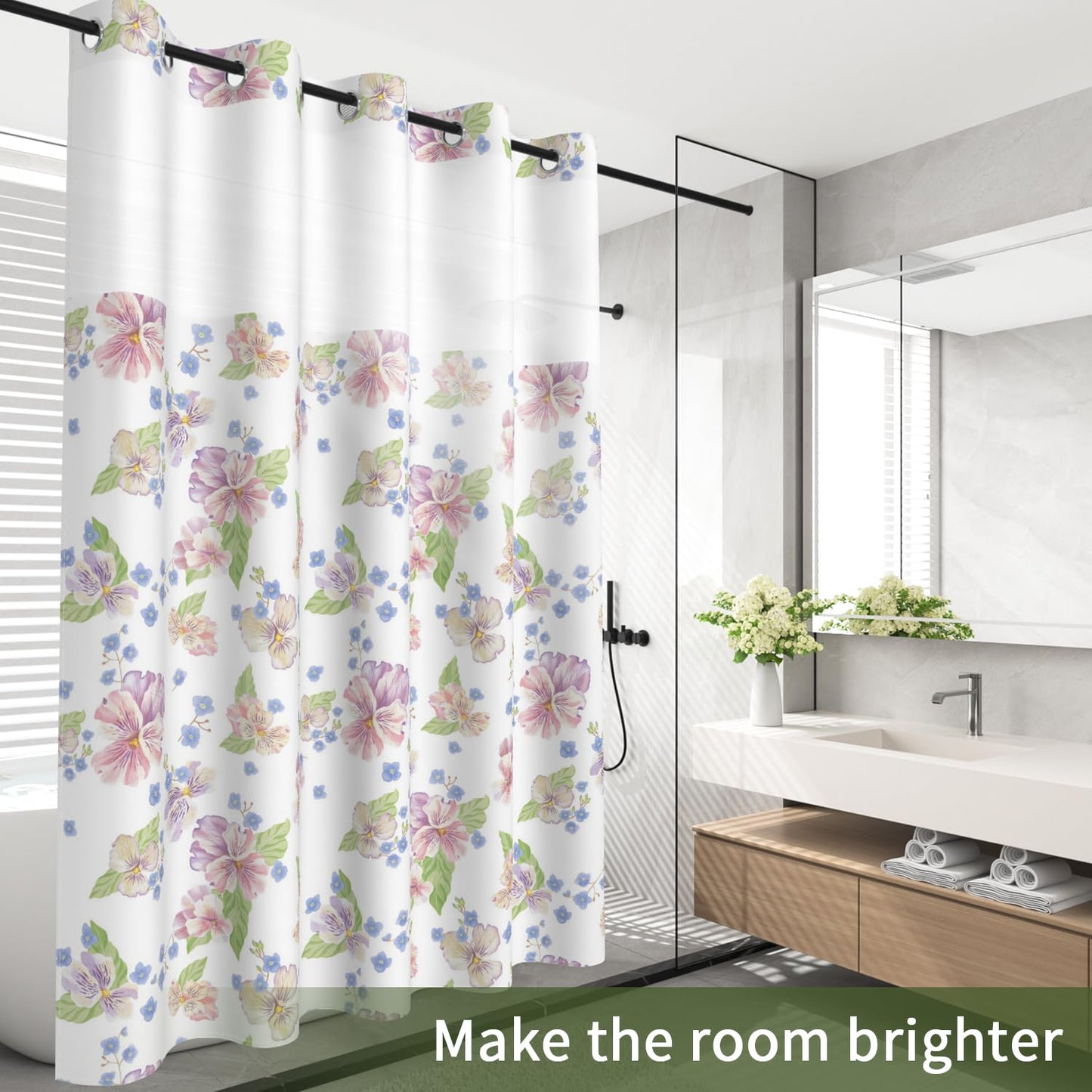 NAEMBCU No Hook Shower Curtain with Snap in Liner Set FYLX00230