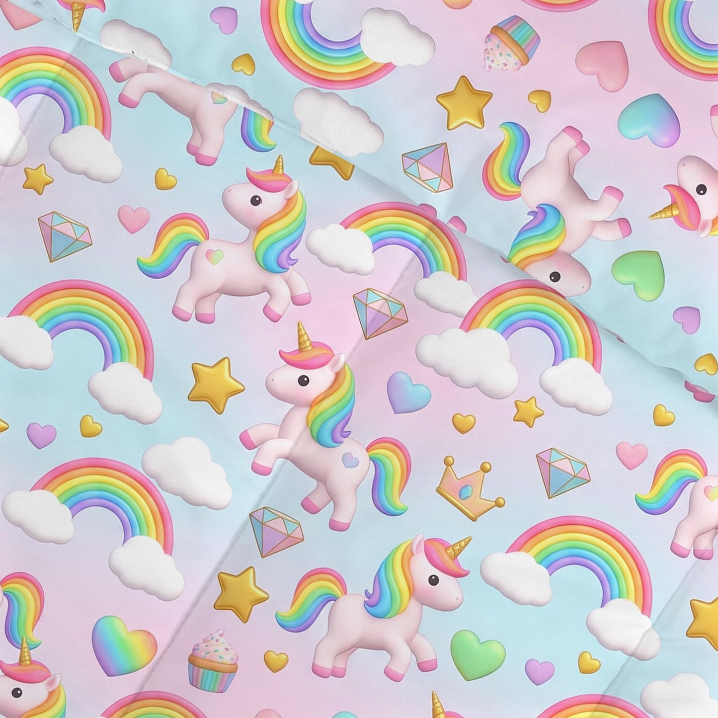 DJNEAR Kids Twin Comforter Sets for Girls, Cute Rainbow Unicorn Printed Kids Bedding Set, Cartoon Fantasy Room Decor for Girls, Lightweight Breathable All Season 1 Comforter 1 Pillowcase