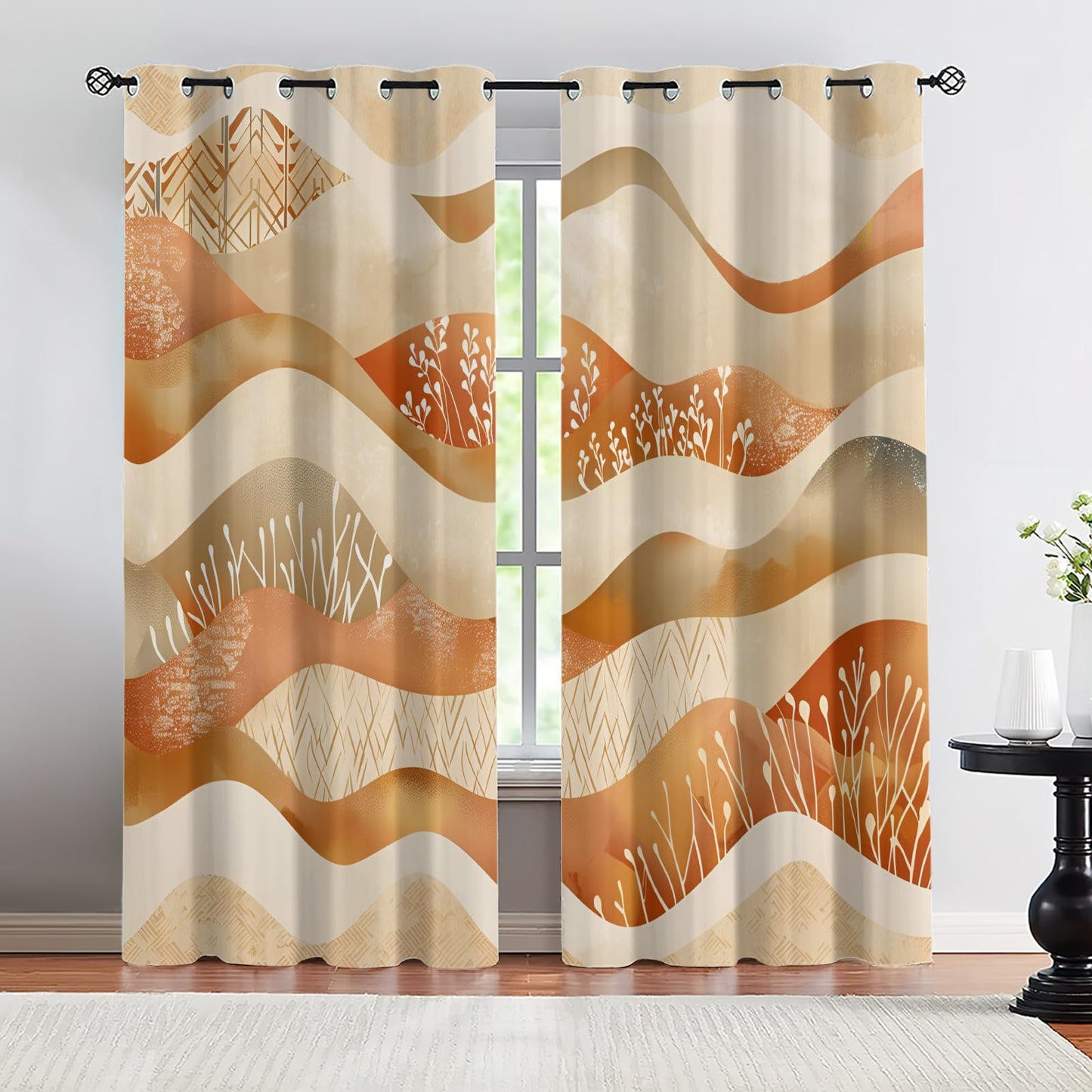 XAFIAUR Waves Blackout Curtains Abstract Art Print Curtain, Plants Drapes for Kids Bedroom Play Room 2 Panels Darkening Grommets Window Treatment 31.5" W x 63" L x2
