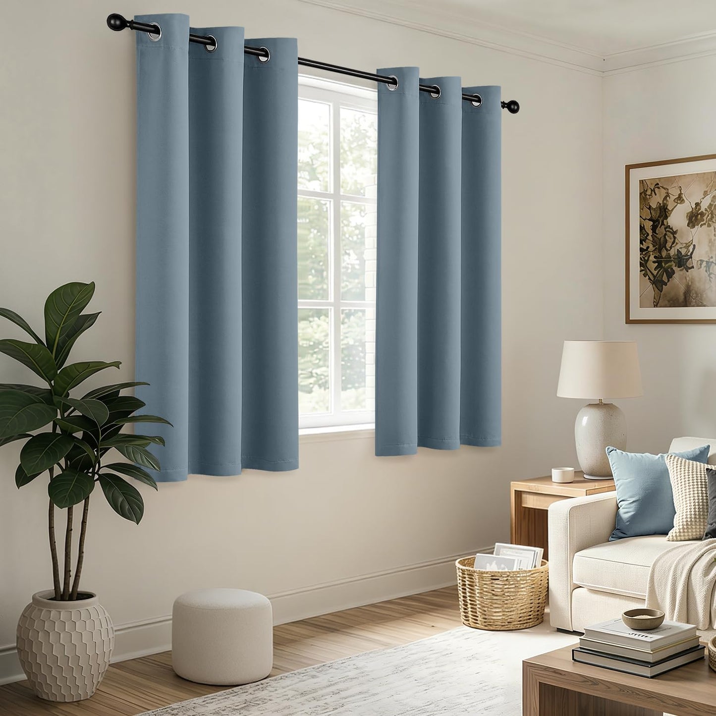 Woaboy Stone Blue Blackout Curtains for Bedroom Living Room 63 Inch Long 2 Panels, Solid Thermal Insulated Grommet Drapes, Room Darkening Sunlight Blocking Window Treatments, W40 x L63 Inch