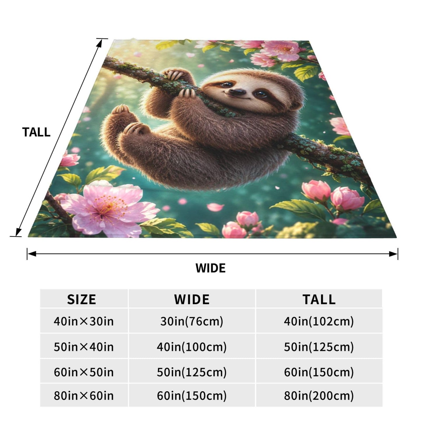 TZJCCMAY Cute Sloth Blanket for Kids Women Adults, Floral Animal Lovers Throw Blankets, Soft Lightweight Fleece for Bed Sofa Home Living Room Decor, Birthday Gifts, 50x60in