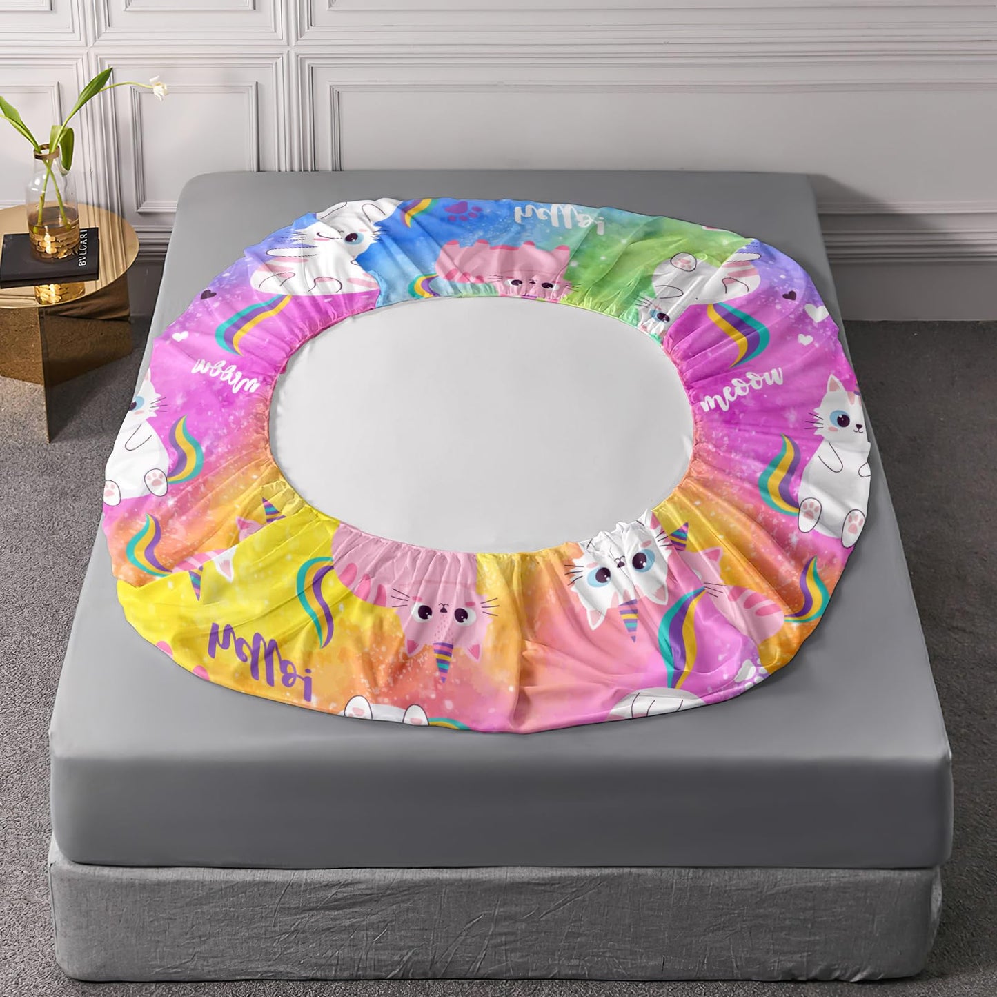 Axolotl Cat Sheet Twin Size,Kawaii Cartoon Cat Sheets Set 4Pcs,Cute Rainbow Flat Sheet,Cute Animal Printed Bed Set with 1 Fitted Sheet 1 Flat Sheet 2 Pillowcases,Pink Blue