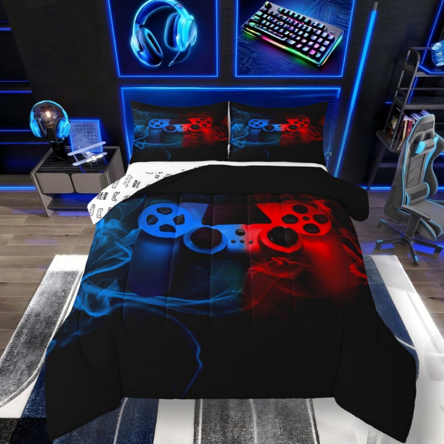 Erosebridal Gamer Bedding Set, Full Comforter Set for Boys, 3PC, Multi 10, Game Controller Design, All Seasons