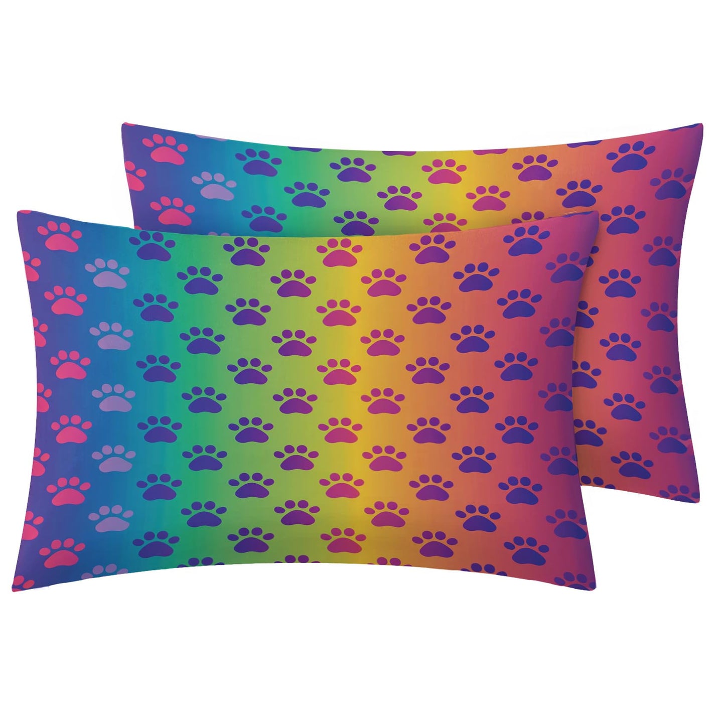 MPNVYU Rainbow Paw Print Sheets Queen Sheet Set, Colorful Pet Lover Bed Sheets, Gradient Paw Bedding Bedroom Decor, Soft Microfiber Deep Pocket Fitted Sheet & Flat Sheet & 2 Pillowcases