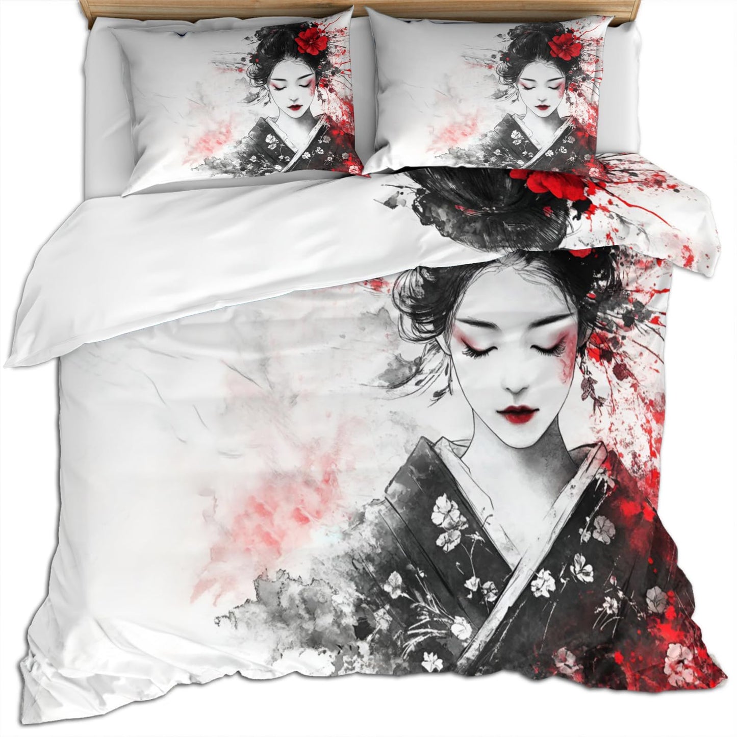 PAISUOQ Kids Duvet Cover Queen Size - Japanese Girl Home Decor & Gifts, 3 Piece Back to School Dorm Bedding, Easy Care Microfiber Comforter Cover & Pillowcases, Traditional Oriental