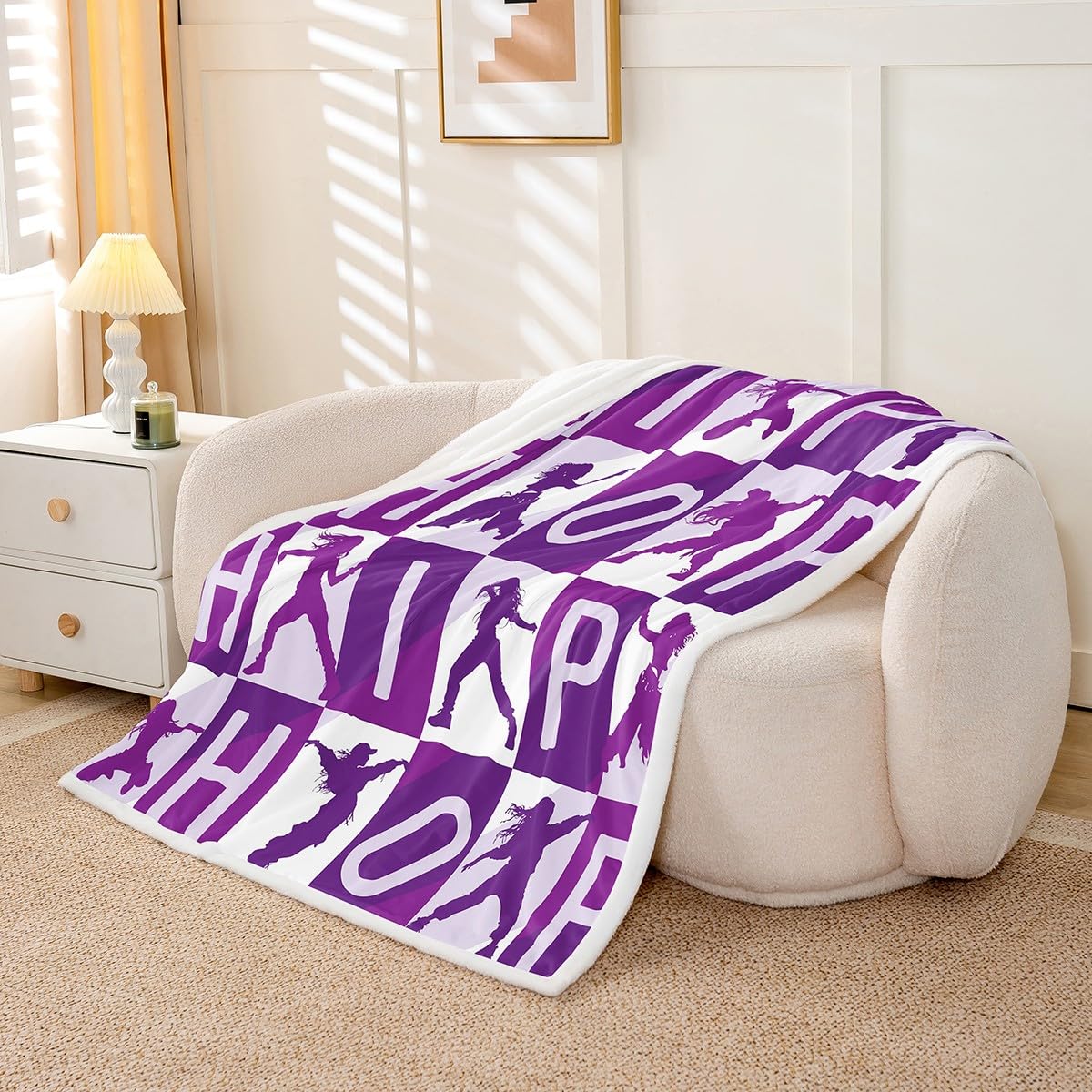 Feelyou Hip Hop Style Throw - Street Dance Fleece Sherpa Blanket for Couch, Chair, Sofa - Warm Plush Throw 50"x60" - Purple Design - Room Decor - Youth