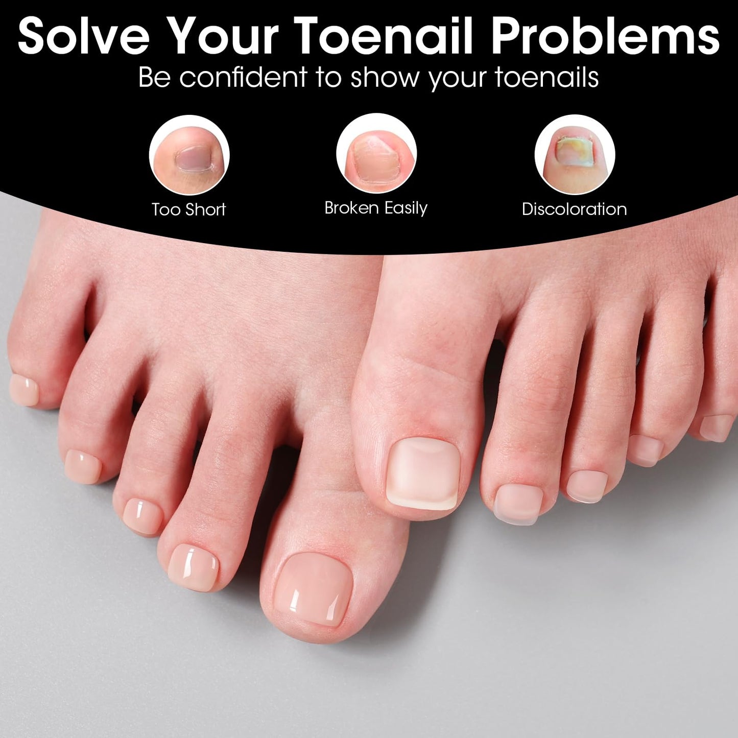 Gellen Press On Toenails 300PCS Short Square Toe Nail Tips Full Cover Matte Soft Gel Fake Toenails, 12 Sizes Clear Toe Nail Extensions with Easy Handle for Pedicure DIY Home Nail Salon