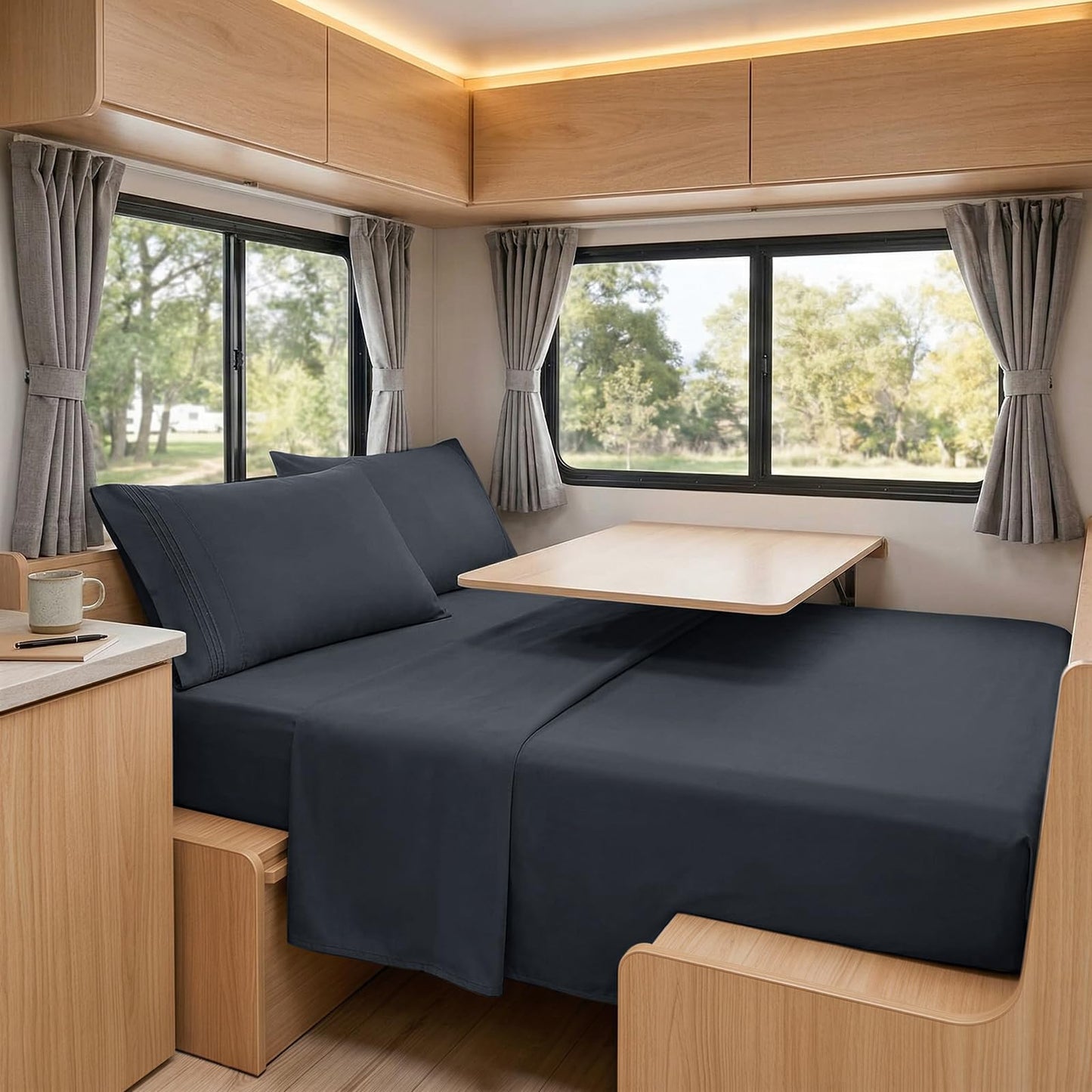 RUDONG M RV Short Queen Sheets Set - 4 Piece Dark Grey Microfiber Bedding, Super Soft, Breathable & Wrinkle-Resistant Camper Sheets for Travel Trailer Comfort