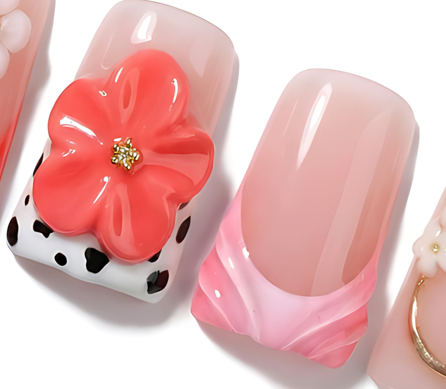 Handmade Press on Nails 3D Cute Glue on Nails for Women, Luxury Duck Nail Art Design, Fake Nails with 3D Nail Charms Size M 7