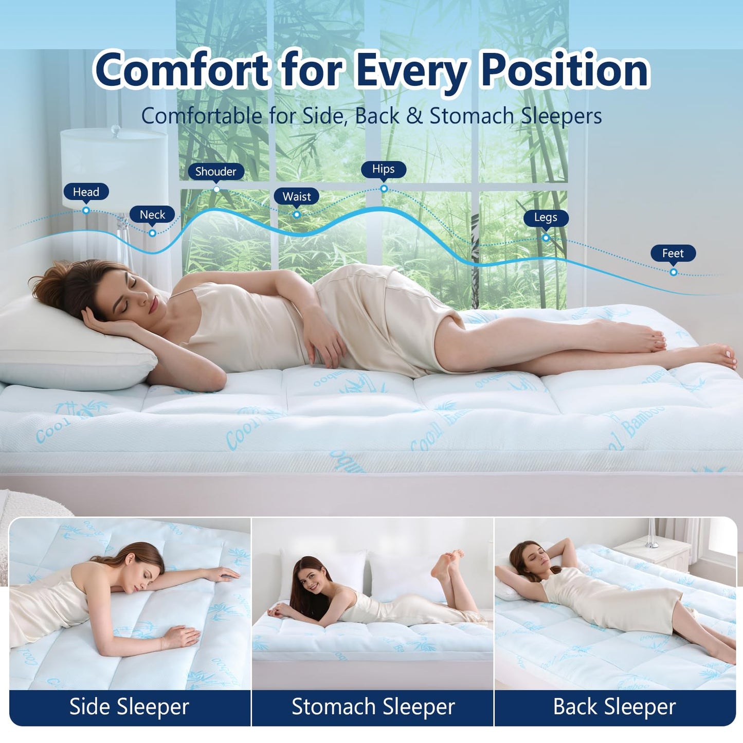DOWNCOOL 100% Waterproof King Mattress Topper, Cooling Pillow Top Memory Foam Mattress Topper for Hot Sleepers, Viscose Derived from Bamboo, Deep Pocket Fits 8-21 Inch