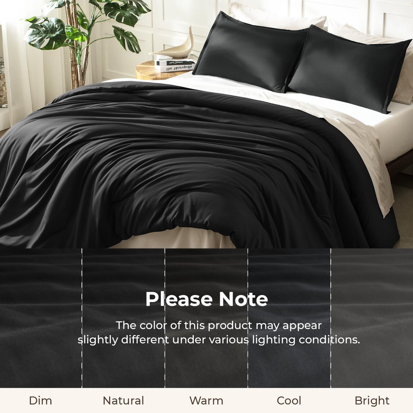 Litanika Black Comforter King Size, 3 Pieces Lightweight Solid Bedding Comforter Set, All Season Fluffy Bed Set (104x90In Comforter & 2 Pillowcases)