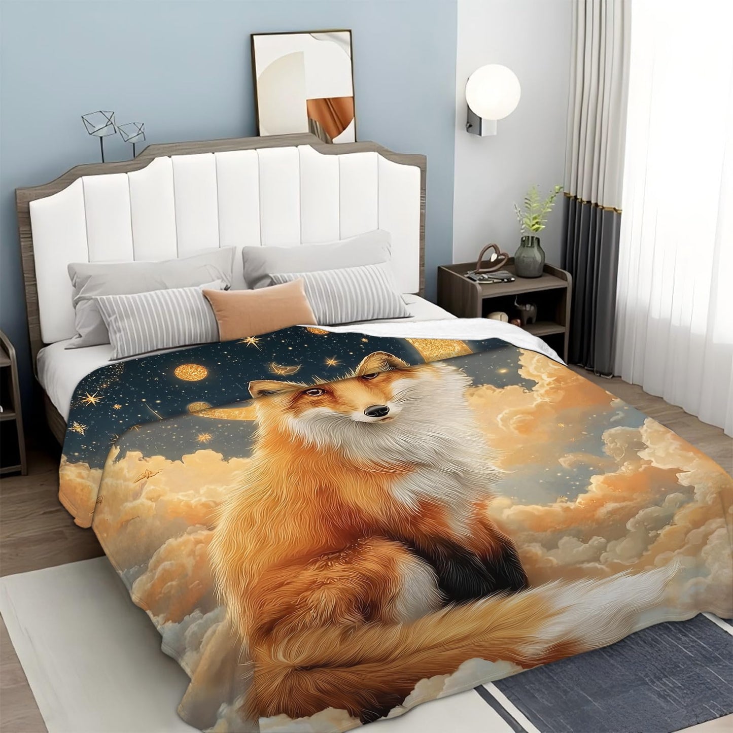 Fox Throw Blanket for Kids, Cute Fox Fleece Blanket Gifts for Boys Girls, Warm Cozy Soft Flannel Stuff for Bed Sofa Couch 50" x 40"