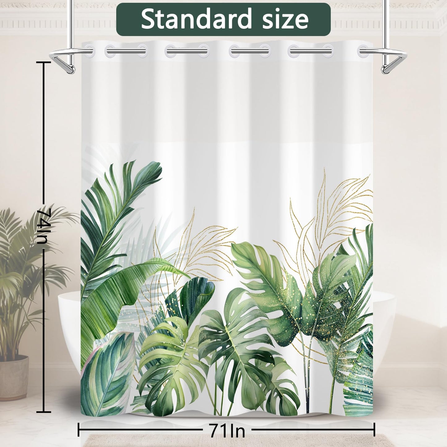 NAEMBCU No Hook Shower Curtain with Snap-in Liner 71x74 Inch