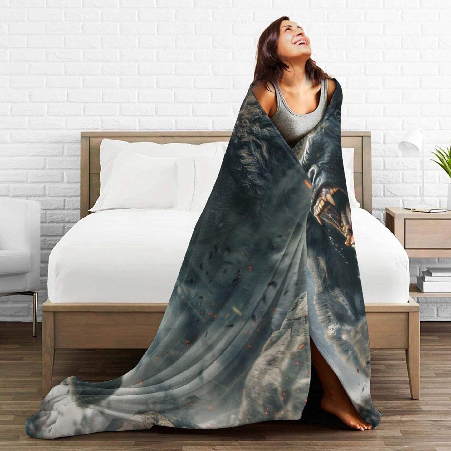 Qycazzw Giant Gorilla Blanket Gifts for Women Girls Kids, Cute Gorillas Throw Blankets, Soft Cozy Flannel Throws for Sofa Couch Bedroom Decor 50x60in