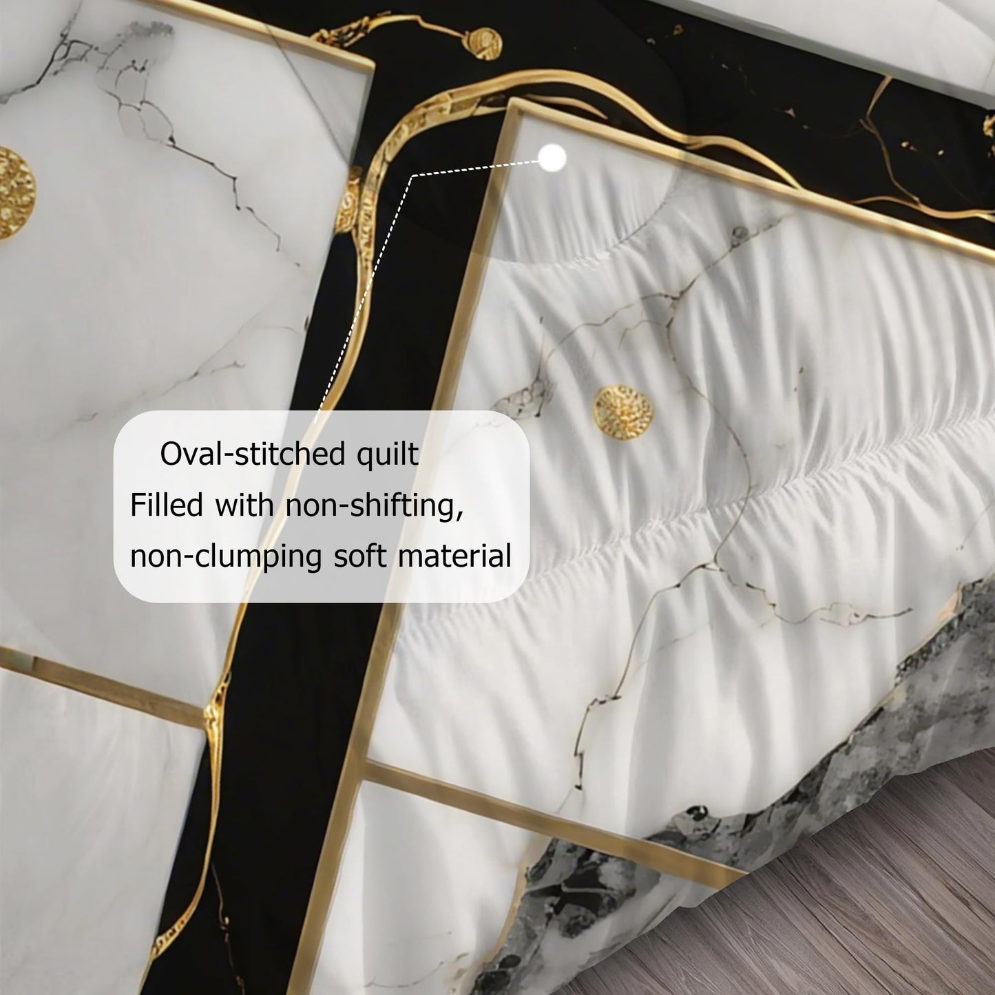 EDGZKO White Marble Comforter Set: Twin Size Geometric Black and Gold Bedding Sets Abstract Marbling Quilts for Teens Kids Modern Aesthetic Bed Set 1 Comforter & 1 Pillowcase