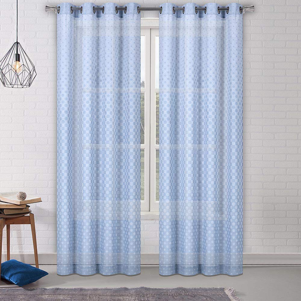 Everyday Celebration Linen Polka Dot Sheer Window Curtains, Ombre Semi Sheer Curtains 100% Full Lenght Window Drapes, Grommet Curtains & Drapes (Sky Blue), 52" W X 84" H, 1 Panel