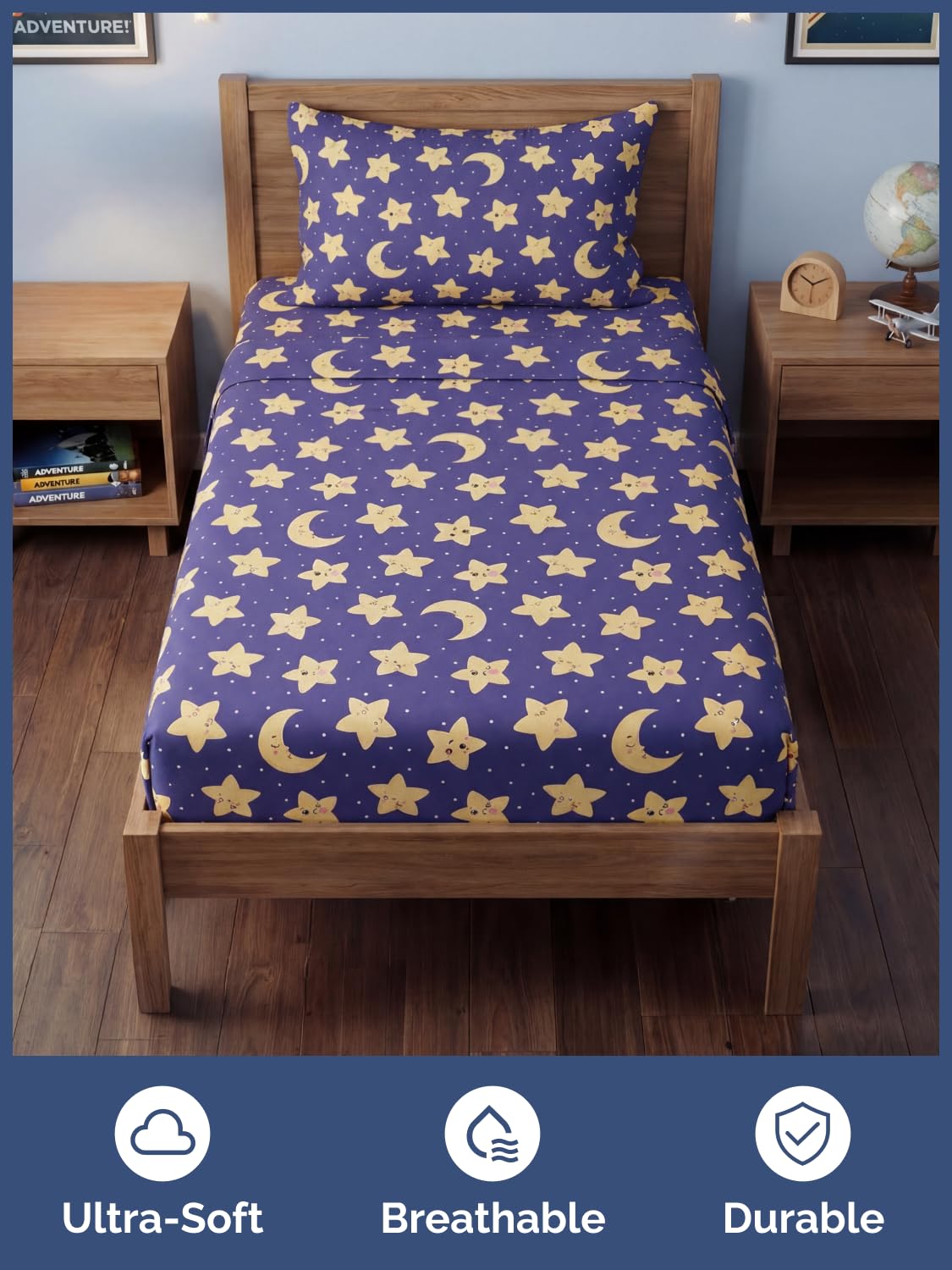 CGK Unlimited Kids Twinkle Stars Twin 3 Piece Sheet Set - Boys, Girls, Teens, Toddler - Easy Fit Deep Pockets - Soft, Cooling & Breathable Sheets - Cute, Cozy, Fade & Wrinkle Free - Machine Washable