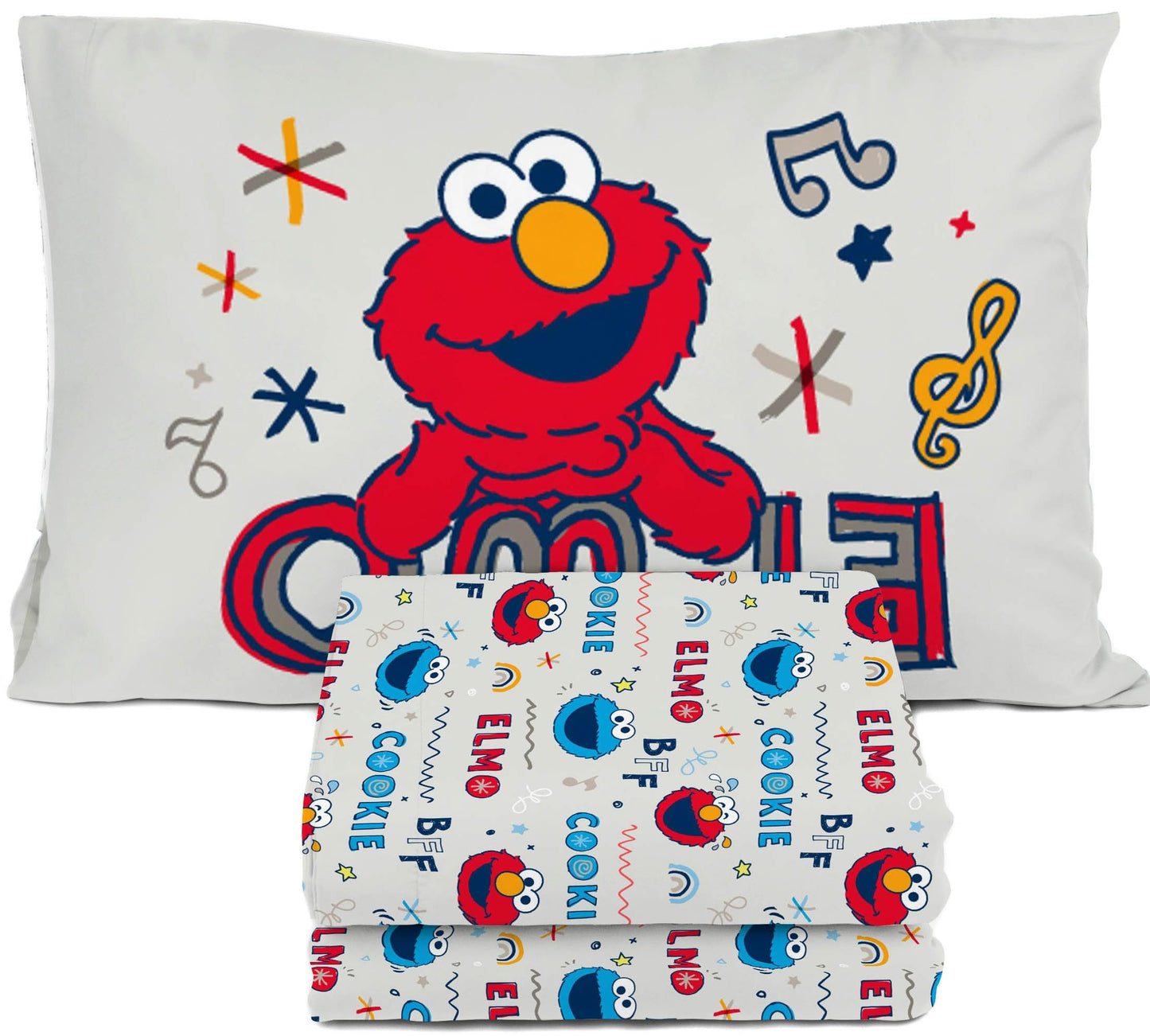 Sunny Side Up Sesame Street Twin Sheet Set - 3 Piece Kids Bedding Set Includes Pillow Cover – Super Soft Microfiber Sheets with Elmo, Cookie Monster and Big Bird