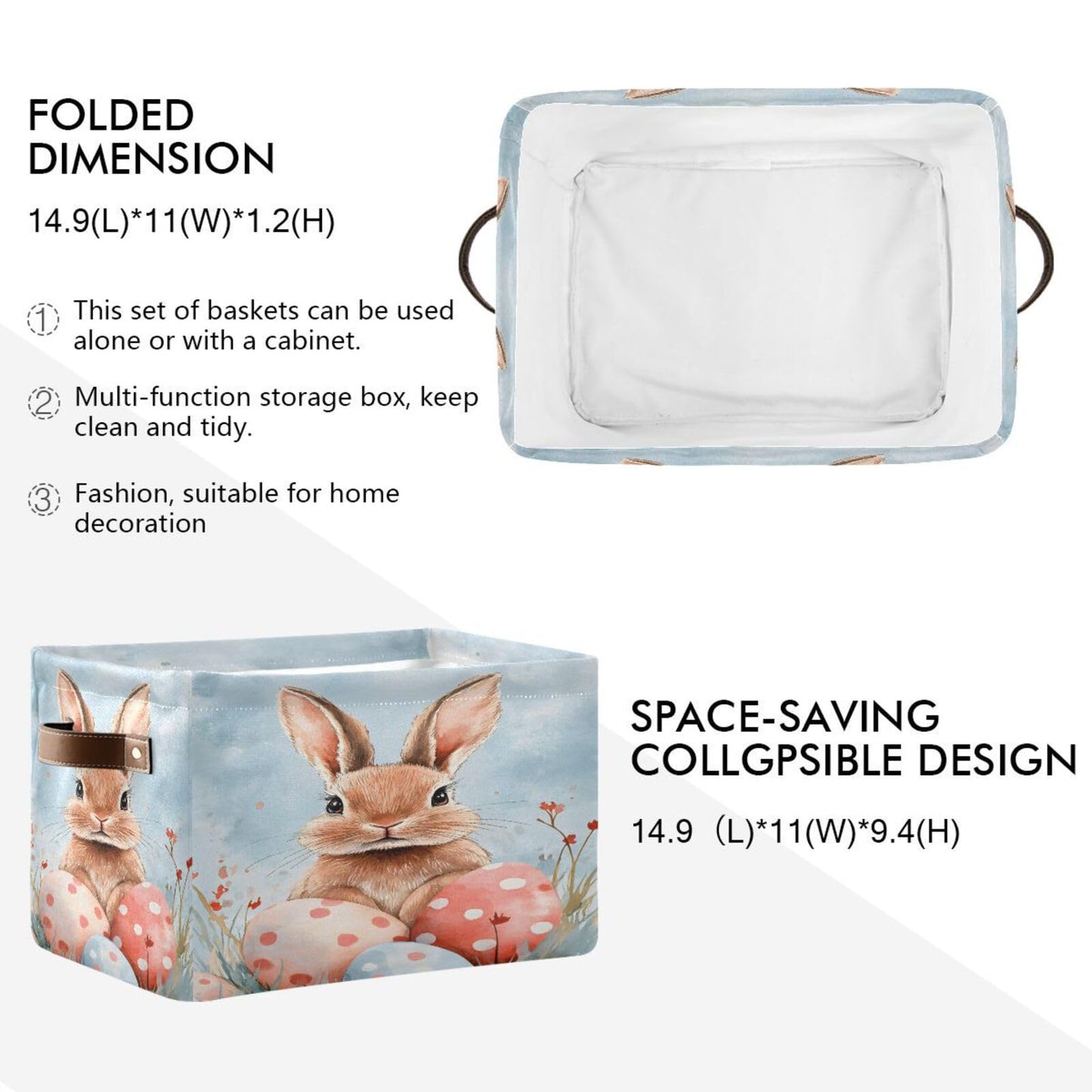 senya Easter Storage Basket, Easter Rabbit Bunny K Foldable Fabric Collapsible Storage Bins Organizer Bag for Storage Clothes