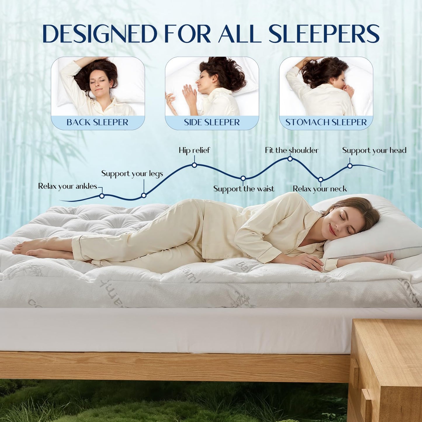 5 Inch Queen Mattress Topper Viscose Derived from Bamboo,Extra Thick Pillow Top Mattress Pad Queen Size,Cooling for Hot Sleepers,Memory Foam Filling for Pain Relief,White