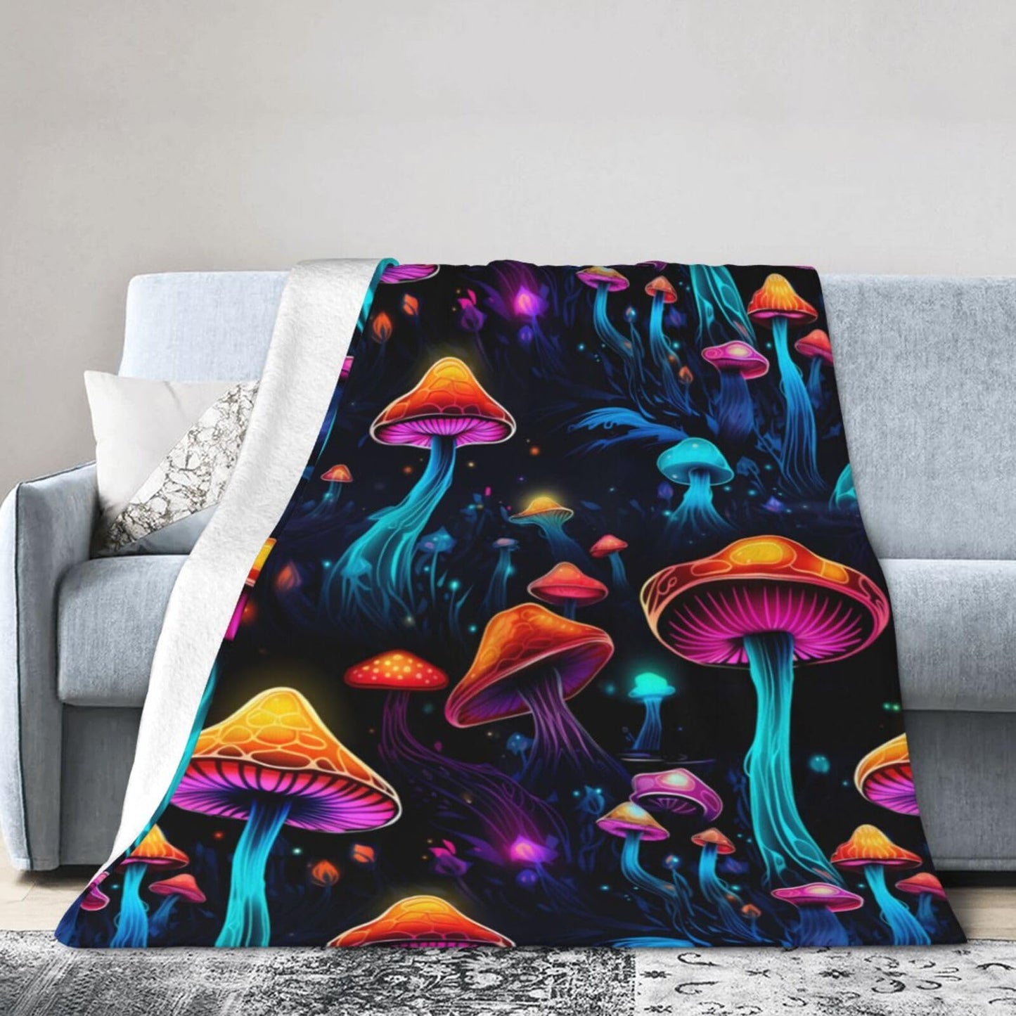 Luminous Mushroom Throw Blanket Soft Lightweight Flannel Fleece Blanket 50"X40" for Bed Sofa Couch Camping Travel
