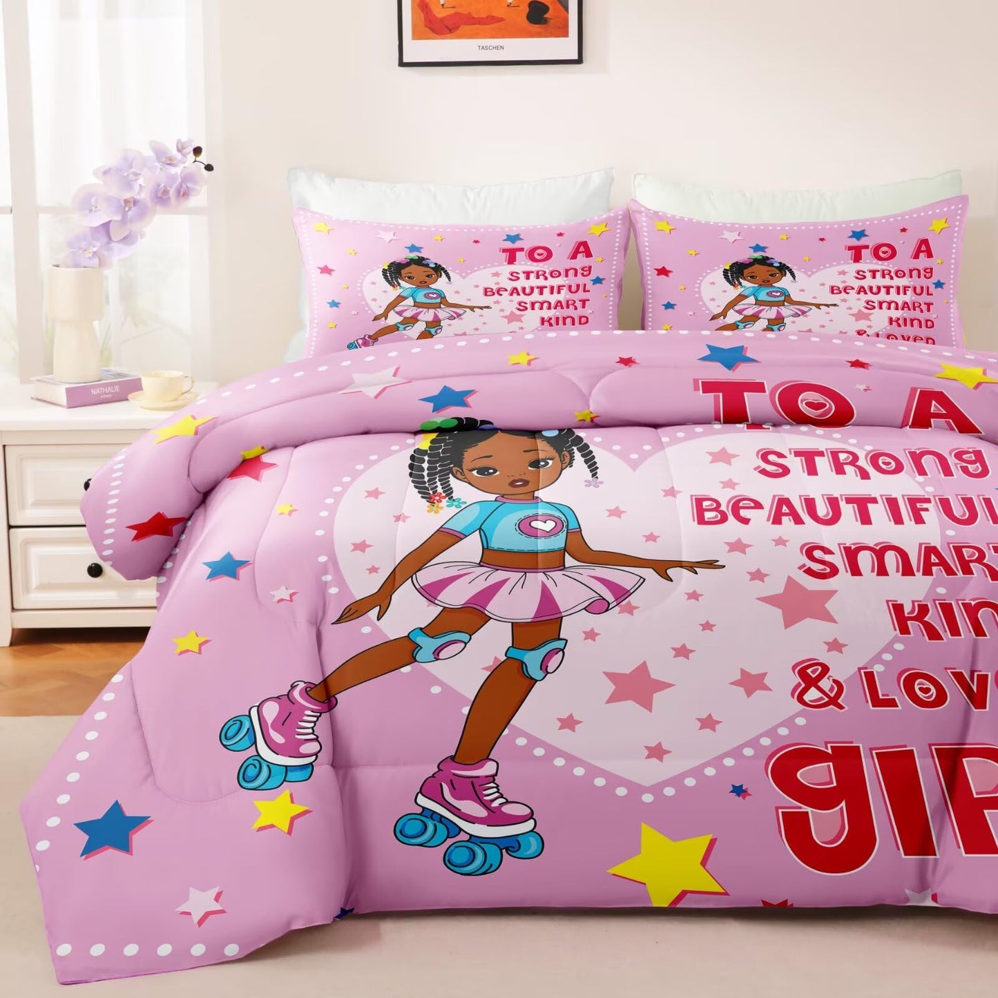 GRAT TIOC Black Girl Comforter Set Twin Size for Kids Teens,Girls Comforter Sets,Black Girl Magic Bedding Set,African American Princess Bed Bedroom Set