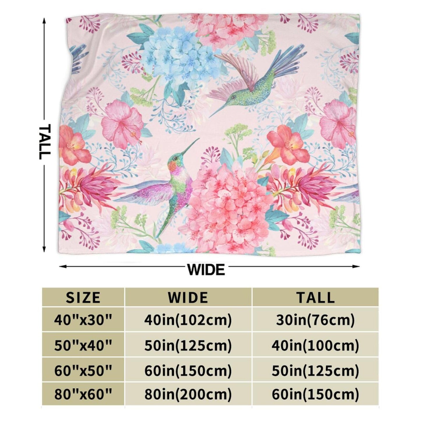 Perinsto Tropical Flowers and Hummingbirds Throw Blanket Ultra Soft Warm All Season Decorative Fleece Blankets for Bed Chair Car Sofa Couch Bedroom 80"X60"