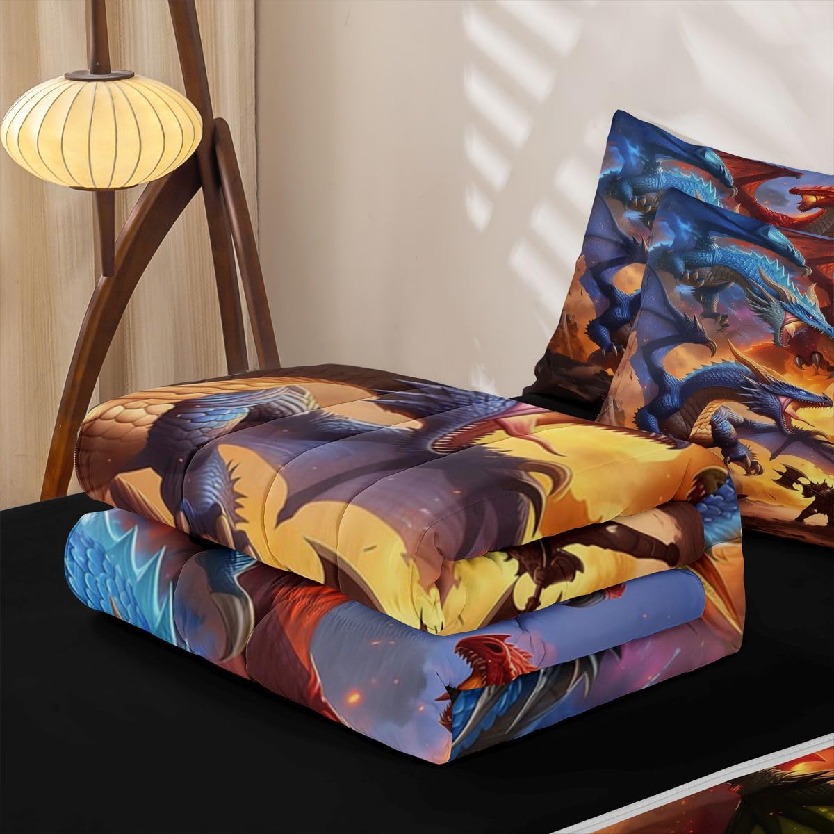 jejeloiu Dragon Zipper Bedding for Kids Twin Size Mysterious Animal Bed in a Bag with Sheets, Comforter, Pillowcases Ancient Wild Animal Comforter Set for Boys Girls Flying Dragon Beddingh Sets