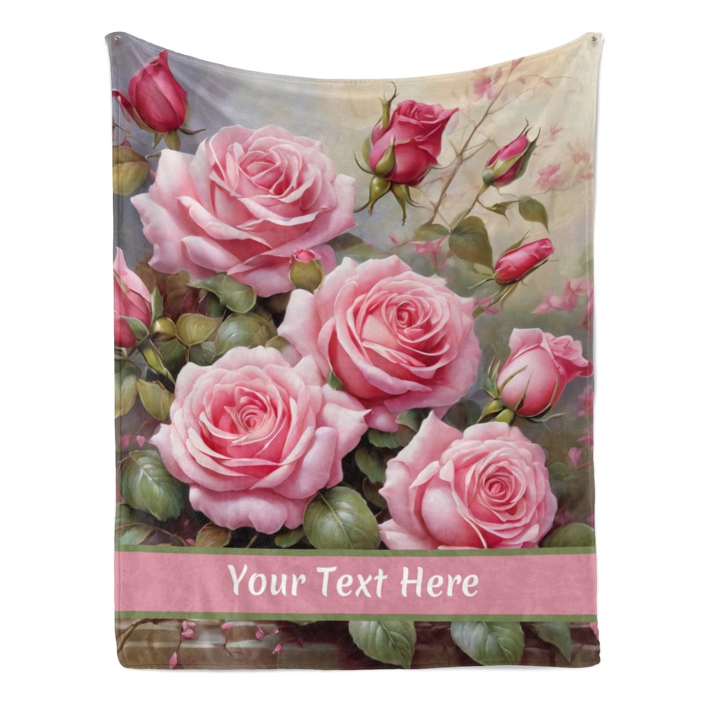 Personalized Blanket Pink Rose, Ultra Soft Micro Flannel Blanket for Bed Couch Living Room Valentine's Day, 30" x 40"