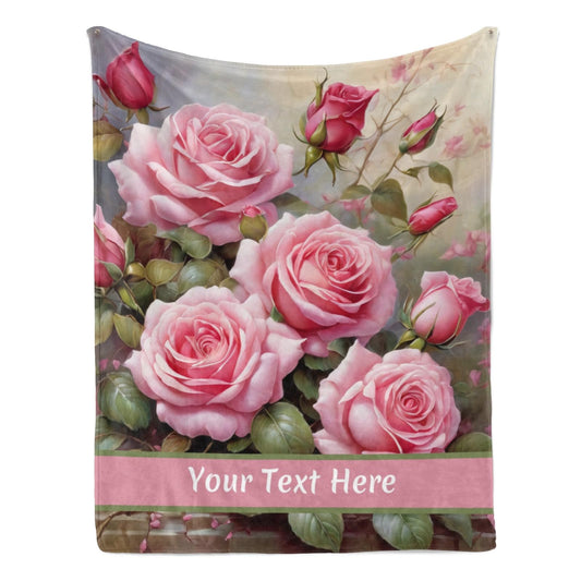 Personalized Blanket Pink Rose, Ultra Soft Micro Flannel Blanket for Bed Couch Living Room Valentine's Day, 30" x 40"