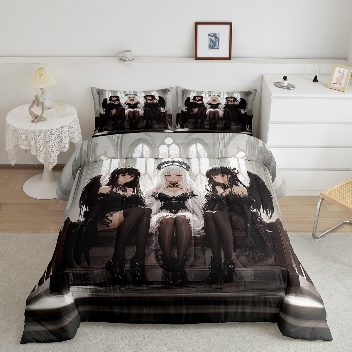 Erosebridal Japanese Anime Full Size Bedding Set, Anime Girl Comforter Set Kawaii Japanese Style Duvet Insert Cartoon Japan Animation Quilt for Boys Youth Teens Adult Women Bedroom Decor