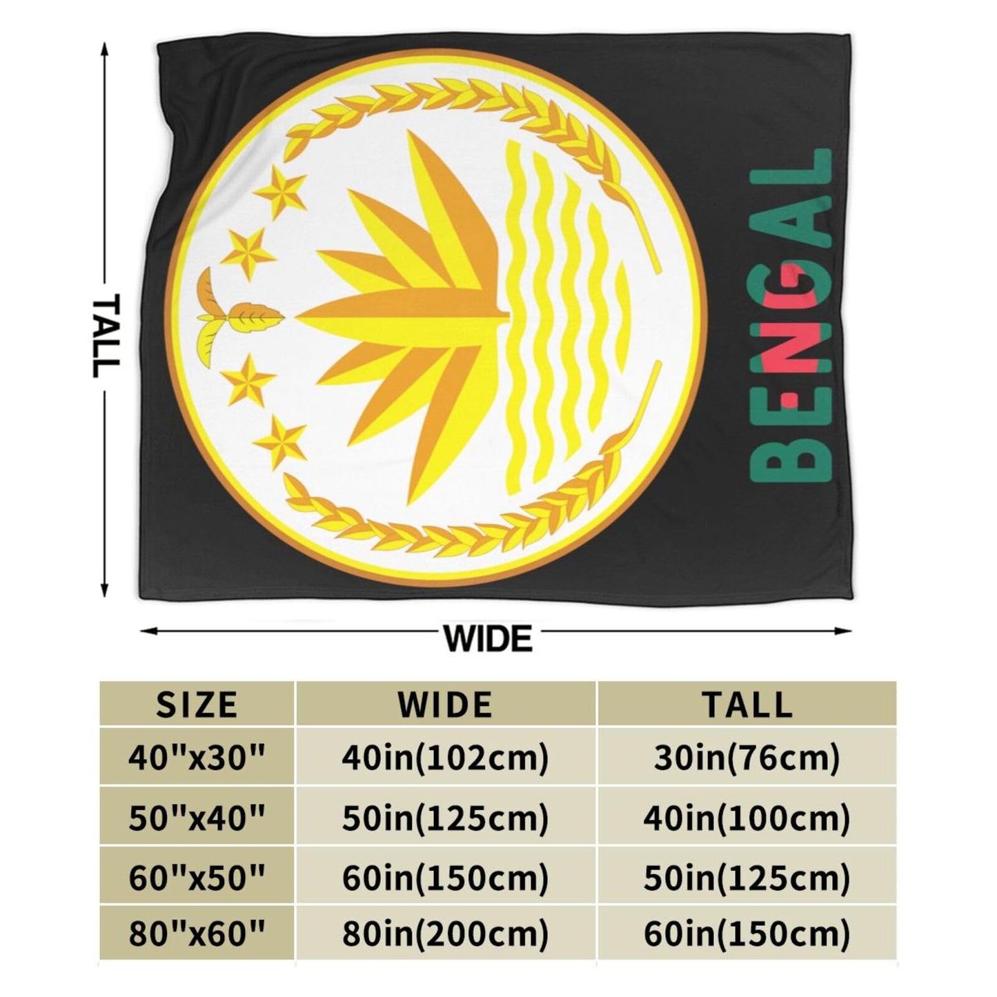 Bengal National Emblem Blanket Throw Blanket for Couch Sofa Plush Fleece Bed Blankets Lightweight Comfy Flannel Ultra-Soft Warm Blankets for Home Camping Travel Gift 50"X40"