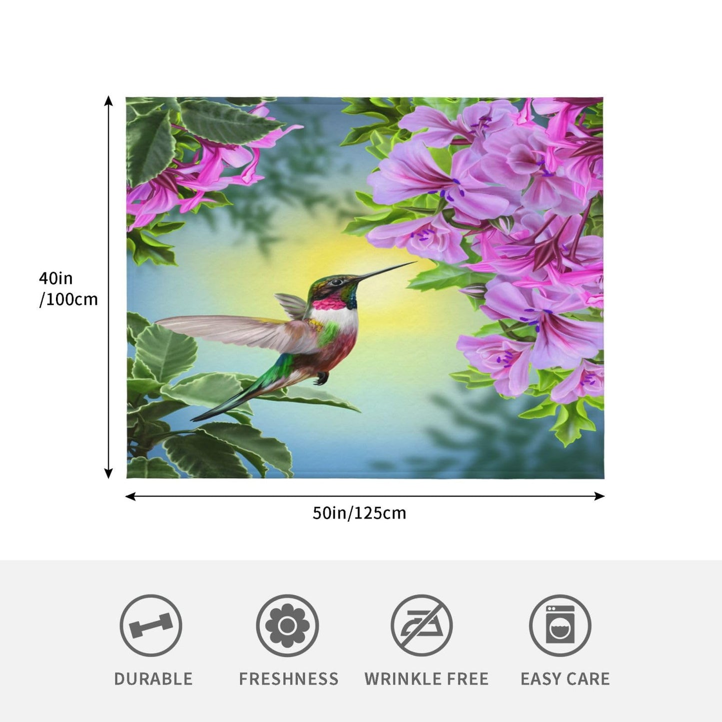 Jfniub Hummingbirds and Brilliant Flowers Nature Landscape Blanket Throw Bedding Room Decor Flannel Blankets for Bedroom Living Rooms Warm All Season 50"X40"