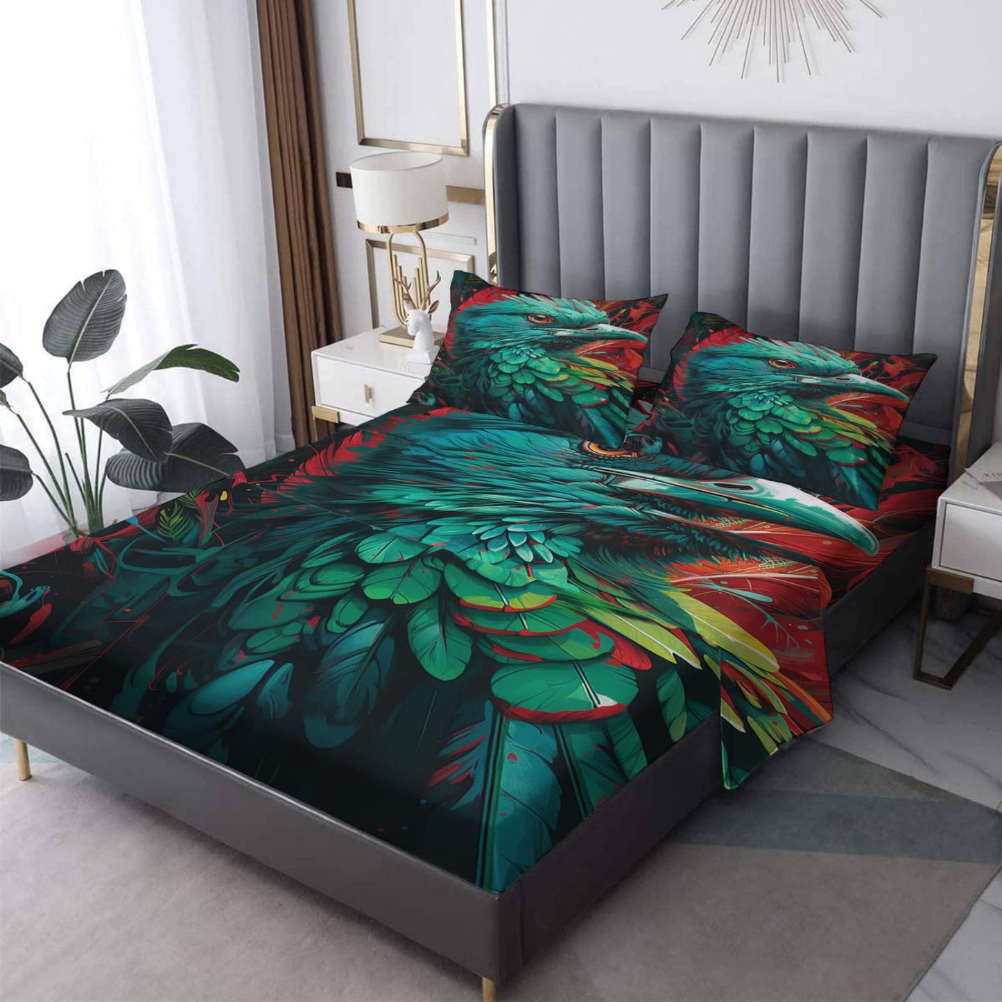zcwl Queen Sheets Set, Bird Bed Sheets - Microfiber Bedding Sheets & Pillowcases 4 Piece, Animal Colourful Patterned Sheet Set, 16 Inch Deep Pocket Fitted Sheet, Silky Soft Wrinkle Free