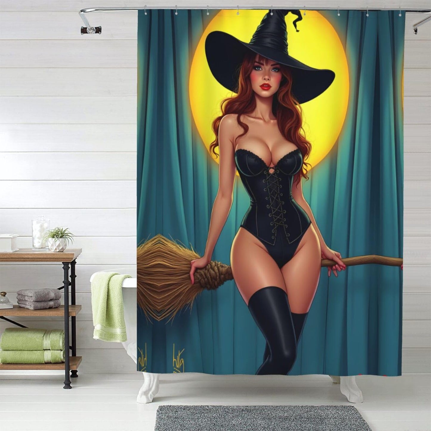 HEILIVIO Shower Curtain Witch Moon Waterproof Fabric Stylish Durable Bathroom Decor,Quick-Dry,60x72inches,Includes Hooks