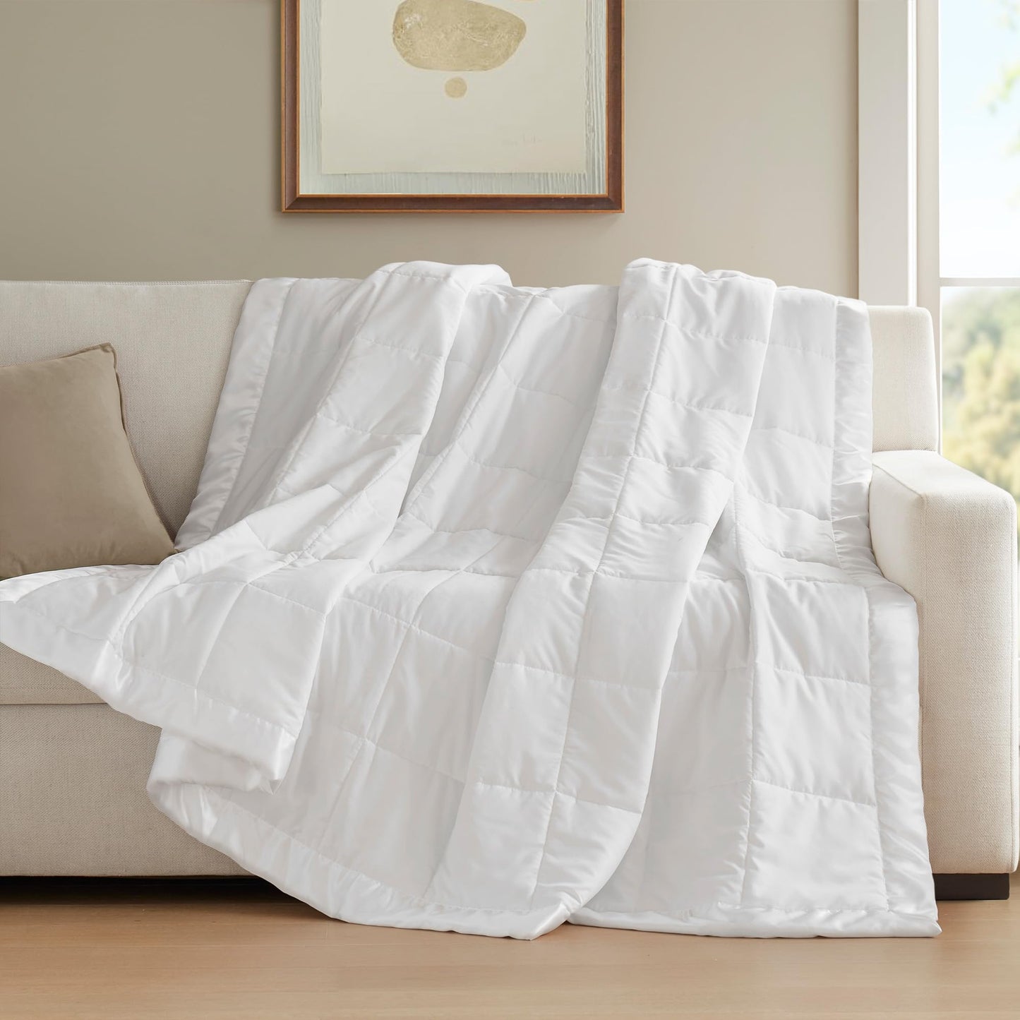 Madison Park Windom Down Alternative Blanket, Premium 3M Scotchgard Moisture Wicking Treatment, Lightweight and Soft Bed Cover For All Season, Satin Trim, White Full/Queen