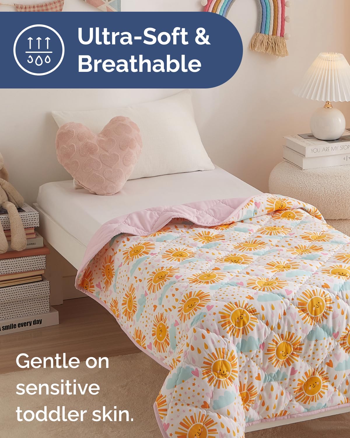 Sun Toddler Comforter - Down Alternative Toddler Microfiber Comforter - Lightweight & Warm Baby Quilt Blanket - Soft and Breathable - Kids Duvet Insert for Crib & Stroller - Machine Washable - 39x47