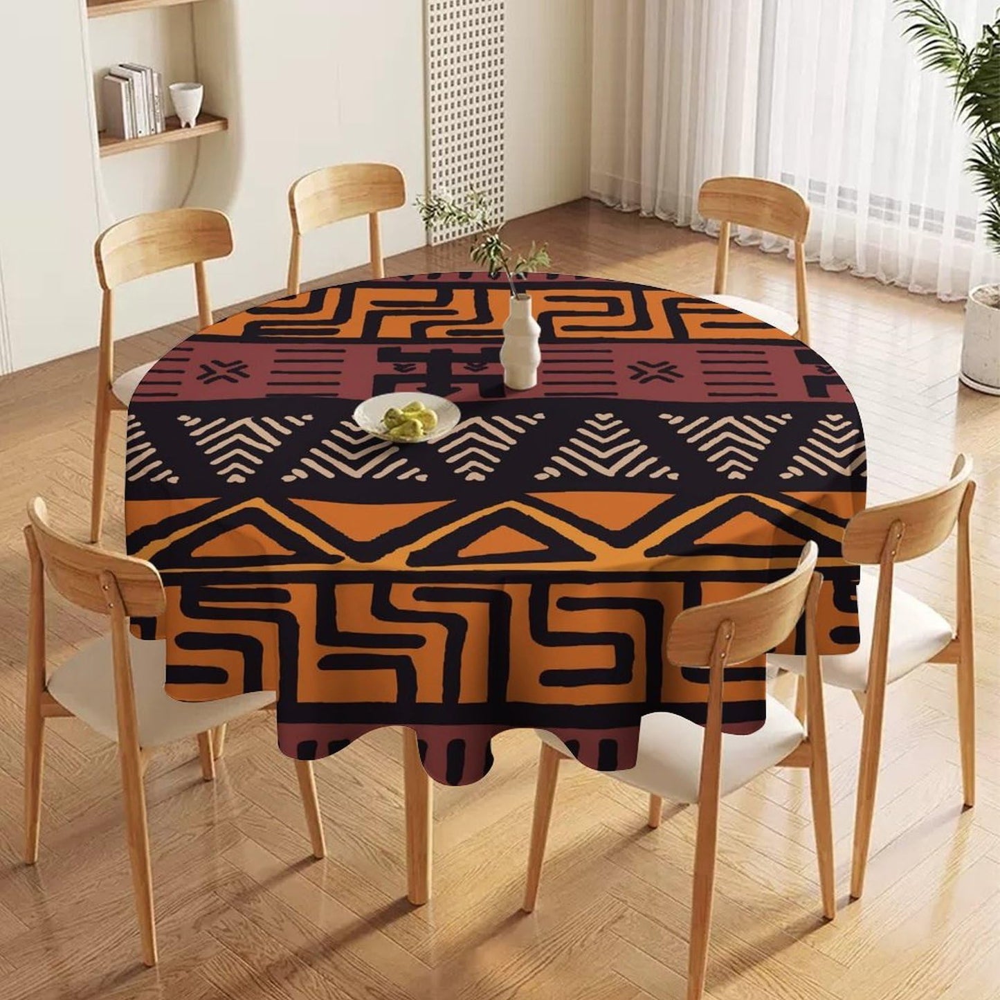 YSWOW African Mud Cloth Tablecloth, Tribal Ethnic Boho Geometric Art Printed Print Stain Washable Table Resistant for Kitchen Dinning Outdoor Picnic Party Round 36x36in