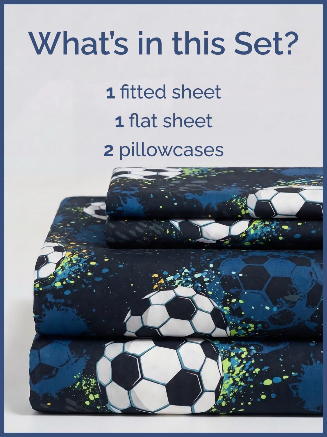 CGK Unlimited Kids Midnight Soccer Queen 4 Piece Sheet Set - Boys, Girls, Teens, Toddler - Easy Fit Deep Pockets - Soft, Cooling & Breathable Sheets - Cozy, Fade and Wrinkle Free - Machine Washable