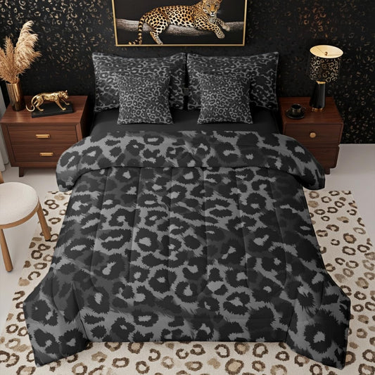 Erosebridal Black Leopard Comforter Set 7 Piece King Size Cheetah Decor Bedding Set for Boys Women Adult Teens Kid African Safari Animal Bed in A Bag Cheetah Wildlife Sheet Sets