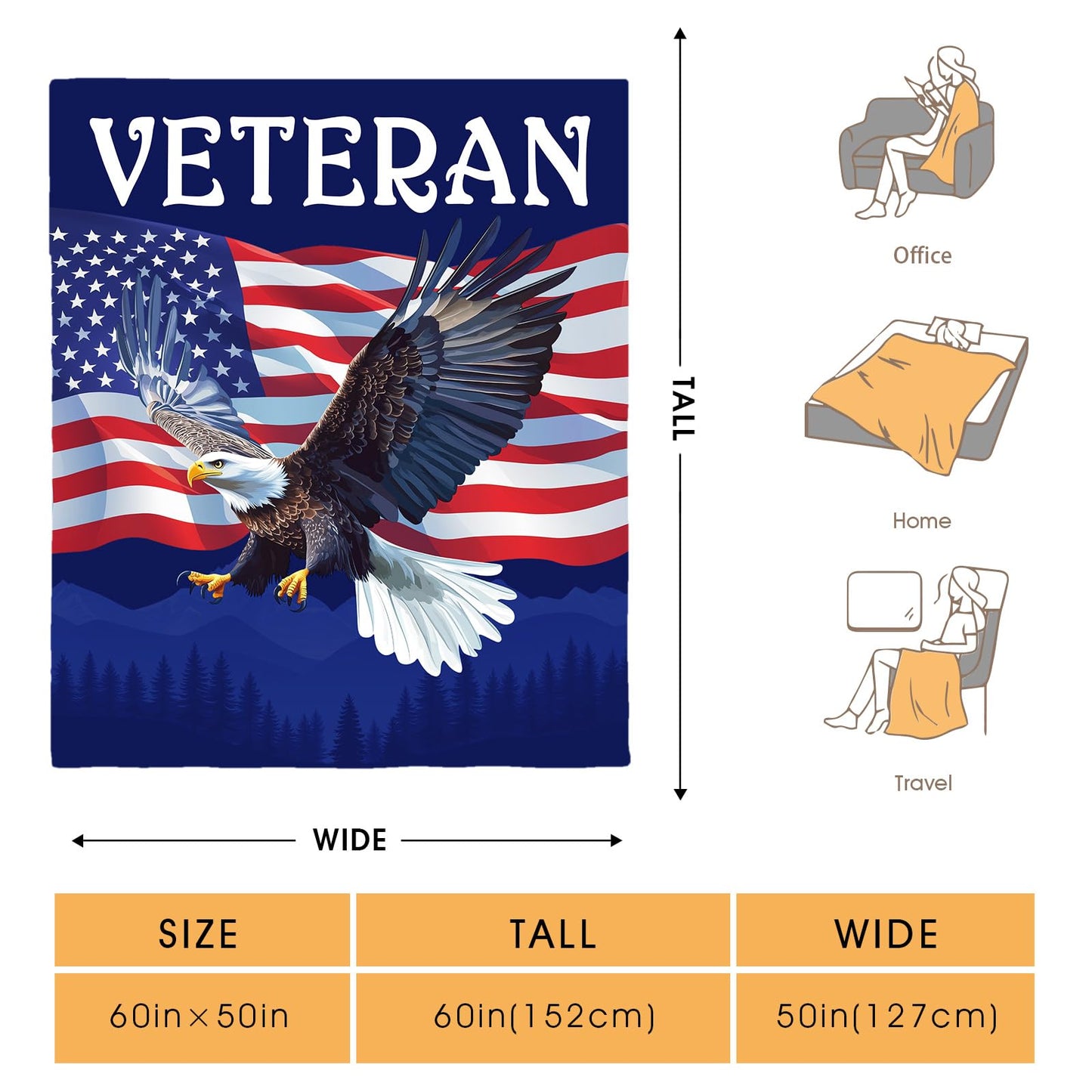 Hohoto Veteran Gifts for Father Dad Men, American Stars Flag Eagle Throw Blanket Present for Veterans Day Retirement Birthday Christmas 50"x60"