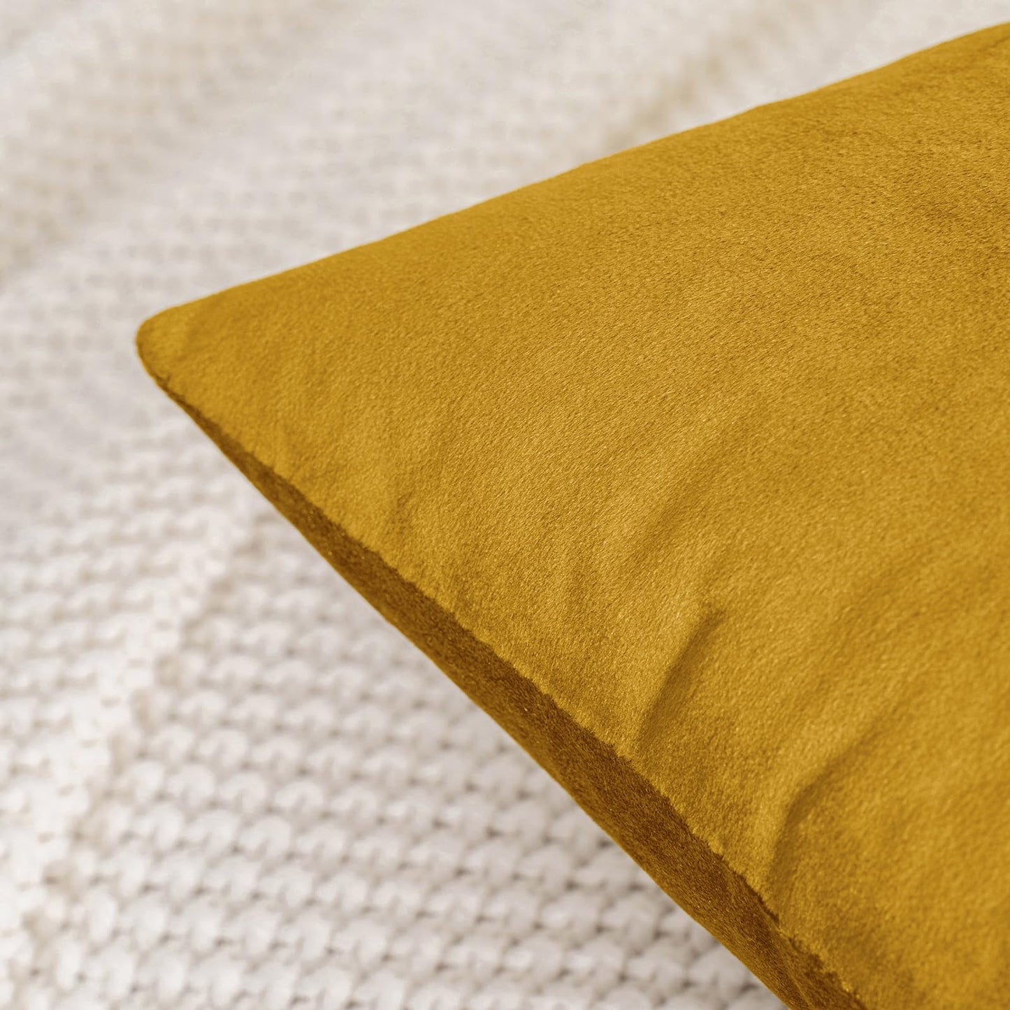 HWY 50 Dark Gold Velvet Throw Pillow Covers 16x16 Inch, Pack of 2 Soft Cozy Solid Decorative Luxury Cushion Cases for Couch Sofa Bed Living Room Bedroom