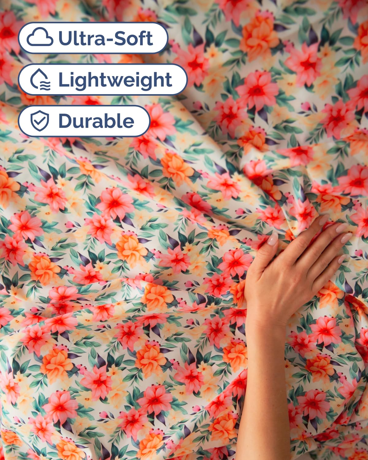 Floral Sheets - Flower Print Bed Sheet Set - 1 Flat, 1 Fitted & 2 Pillowcases w/ Deep Pockets - Comfy, Cozy, Wrinkle & Fade Free - Boho Botanical Bedding - Soft, Breathable & Cooling - Full Size Set