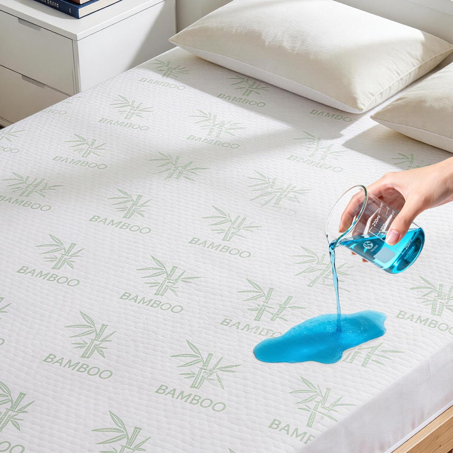 KAYWAZY Waterproof Mattress Protector Queen Size - Cooling Breathable Mattress Cover for Queen Bed, Noiseless Soft Bed Pad Cover, Snug Fit Deep Pocket 6''–18'', Ideal for Dorms & Guest Rooms, Green