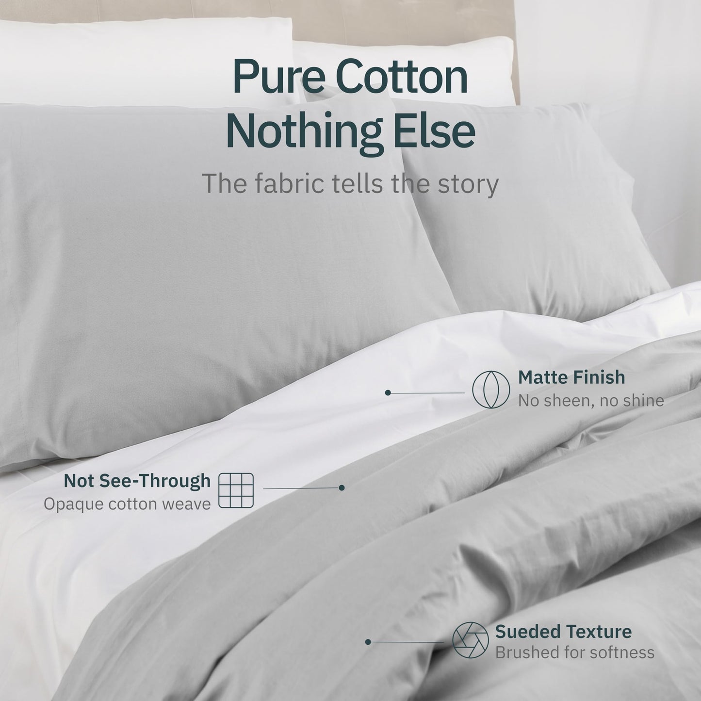 Super Soft 100% Cotton Sheets For Queen Size Bed Deep Pockets - 4 Pc Durable Sheets, Easy Fit, Lightweight & Breathable, Suitable For Hot Sleepers & All Seasons, Minimal Wrinkles - Light Grey