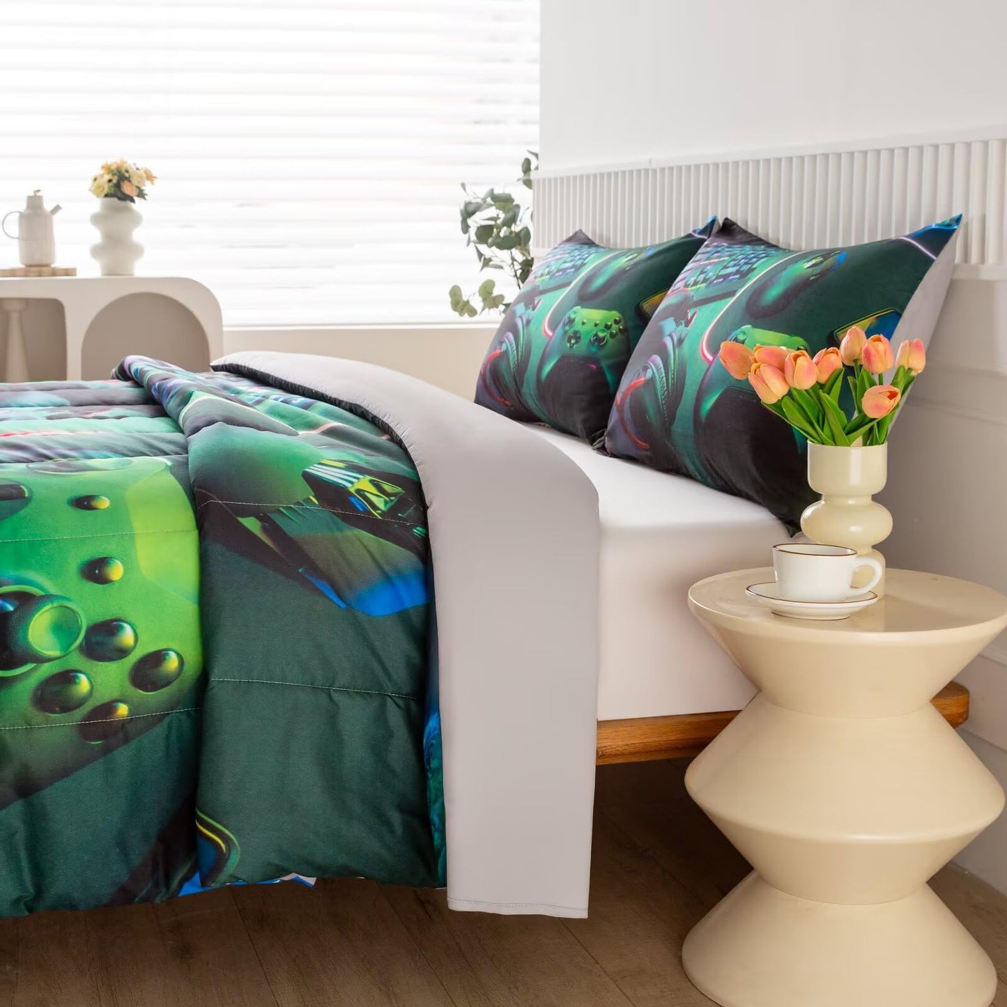 GRAT TIOC Gamer Comforter Sets for Teen Boys,Gaming Bedding Sets Twin,Video Game Bedspread,Game Gamepad Bedrooom Bed Set,Controller Gamer Home Decor 3 Piece