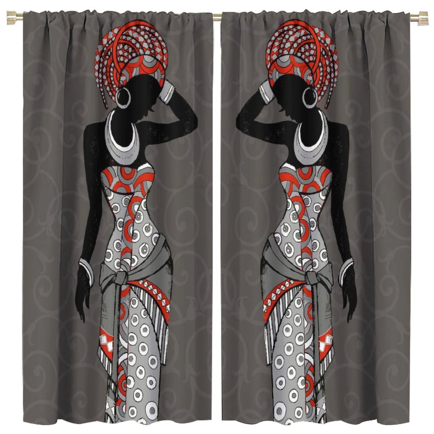 JESTRONRY Black Girl Window Curtains,African Woman Hand Drawn Tribal Ethnic Theme Room Darkening Door Window Rod Pocket Curtain for Living Room Bedroom Kitchen Bathroom Decor W42xL45in